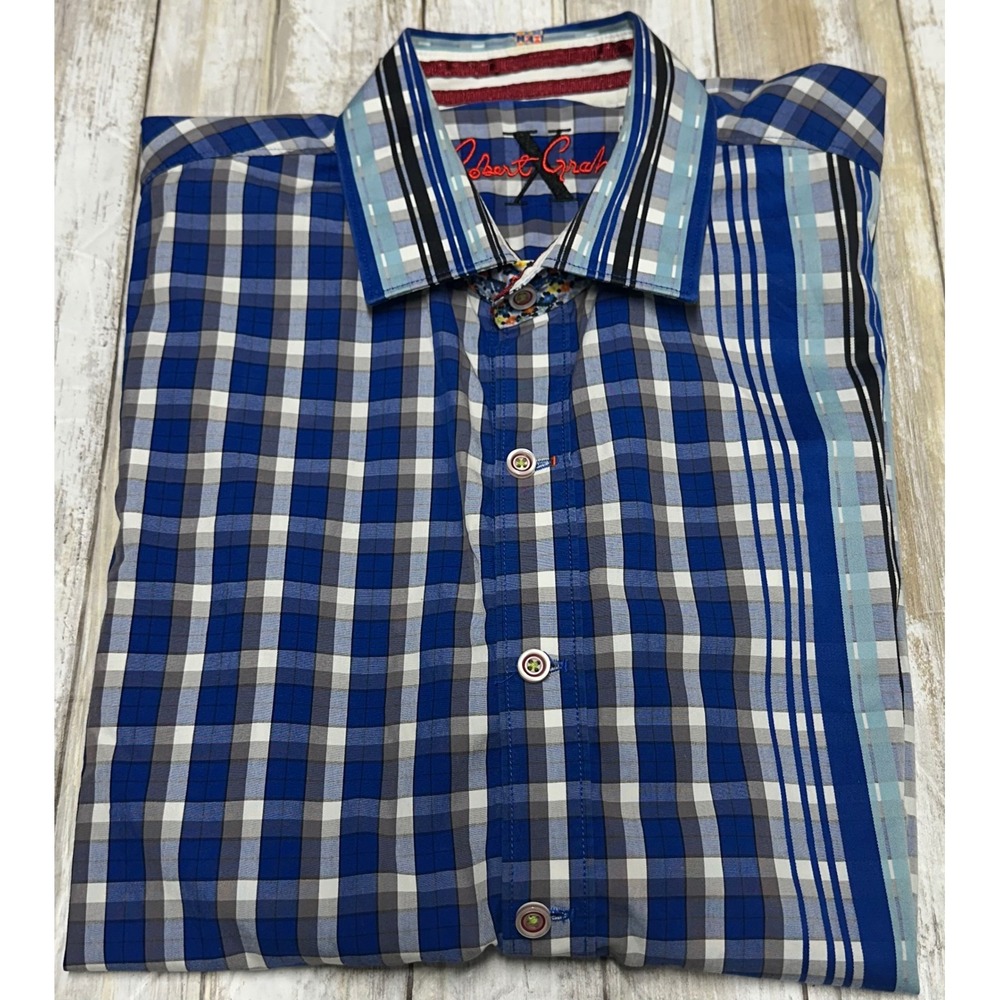Robert Graham Mens Plaid Short‎ Sleeve Button Up Shirt Size Medium Tailored Fit